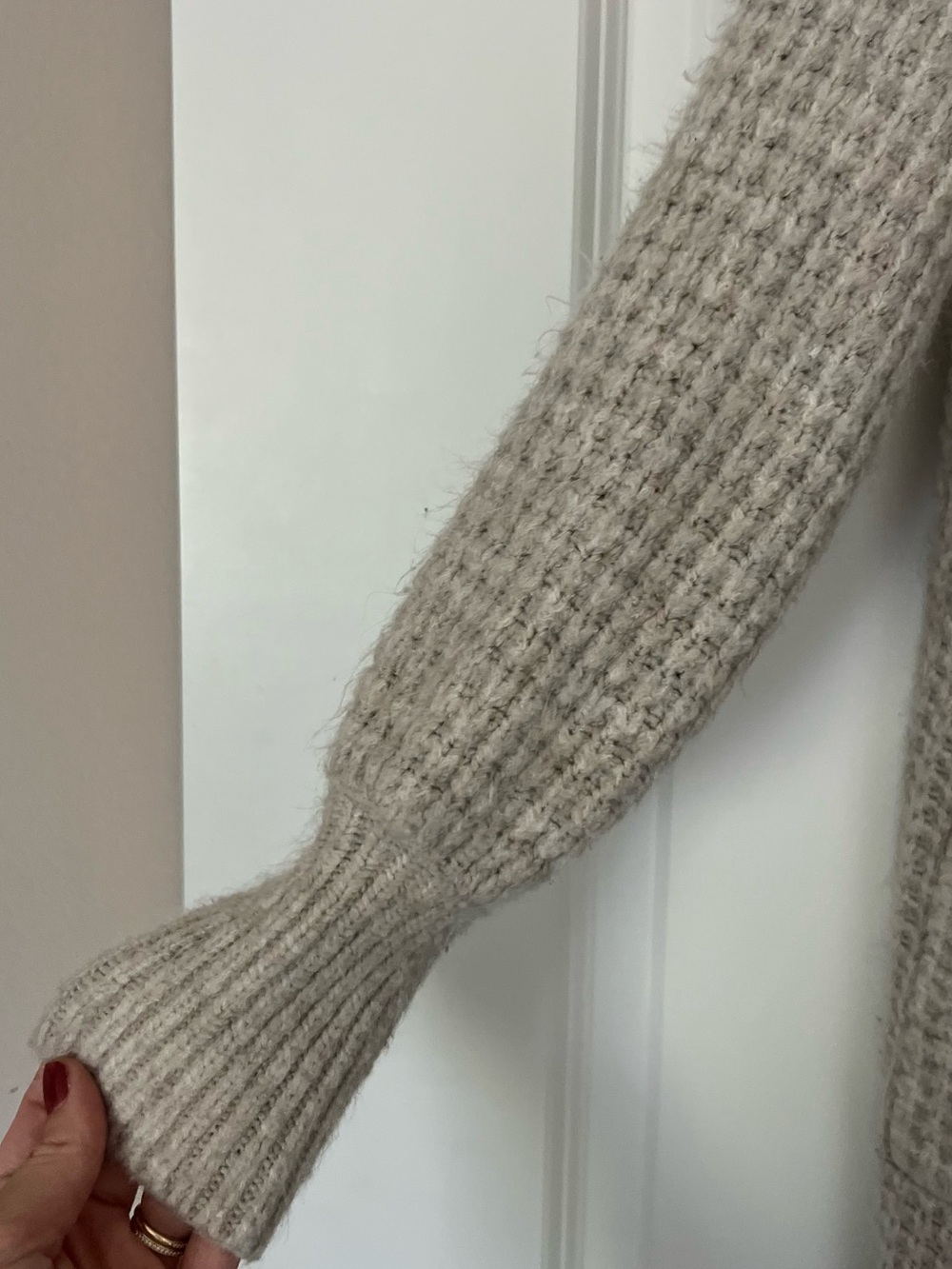 Abercrombie & Fitch Light Grey Waffle Knit Open Front Cardigan - Picture 2 of 7